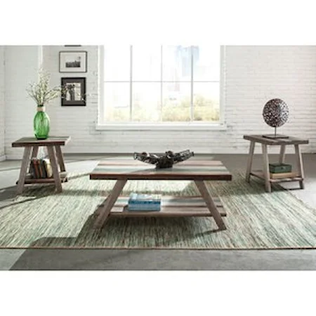 3 Pack Occasional Tables with Multi-Colored Slat Table Tops
